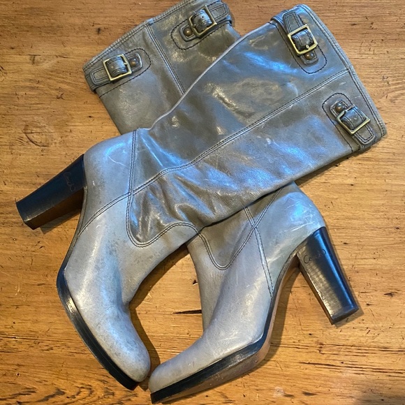 Coach Q262 Maxene Grey Leather Boots 8b 